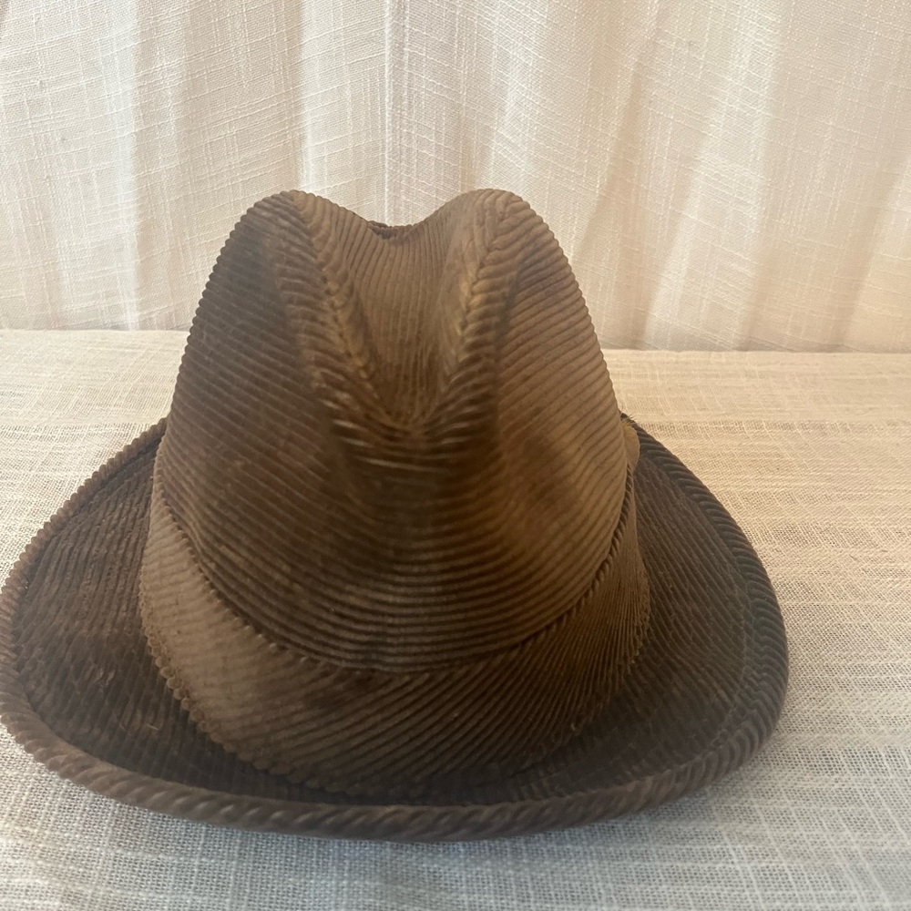 Vintage Corduroy Fedora Union Made USA Brown Hat Size 7 1/4 Cozy Lodge Style - Picture 5 of 8
